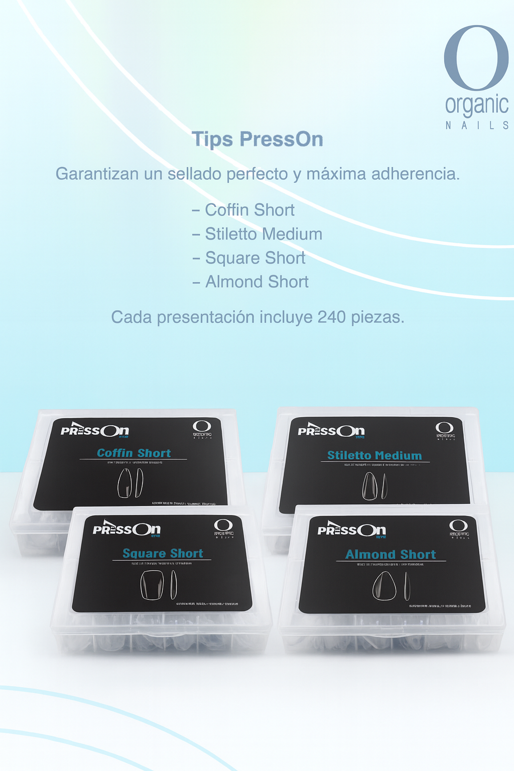Press On Tips Organic 240 Unidades