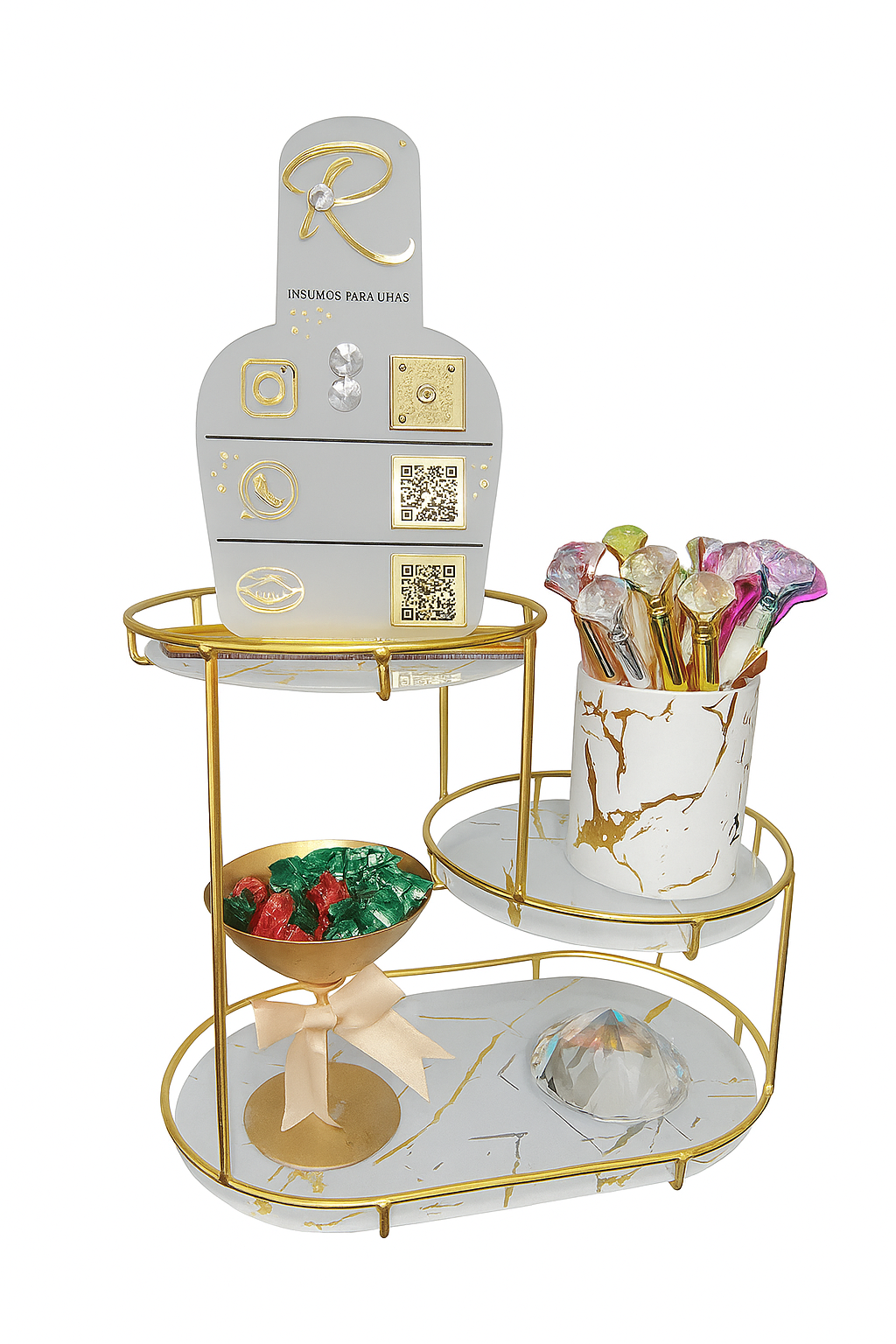 Exhibidor de Productos Mármol Dorado – 2 o 3 Pisos