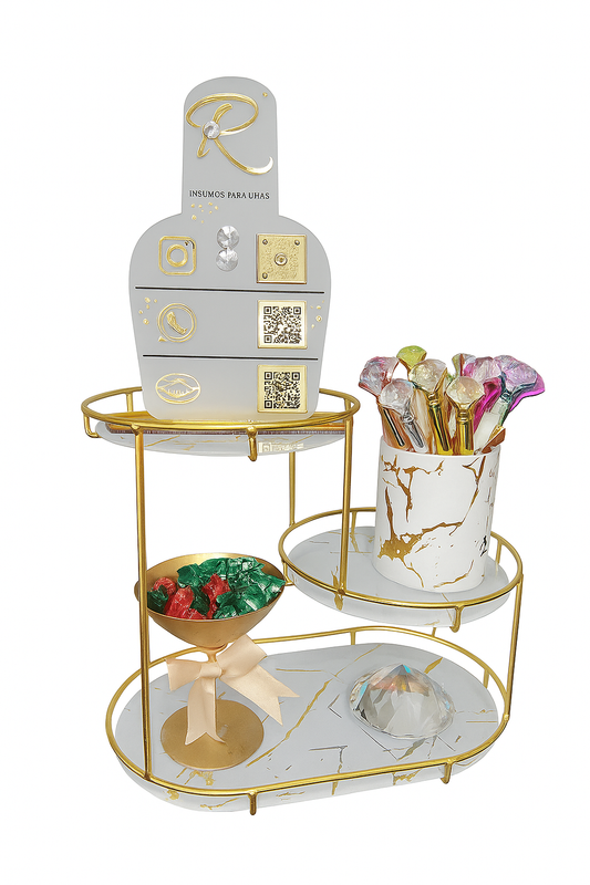 Exhibidor de Productos Mármol Dorado – 2 o 3 Pisos