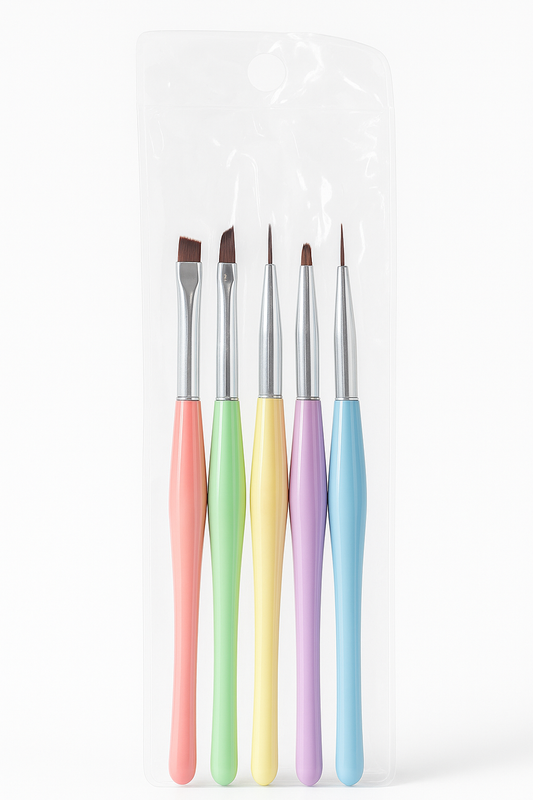 Set de 5 Pinceles Nail Art – Colores Pastel y Puntas Diferentes