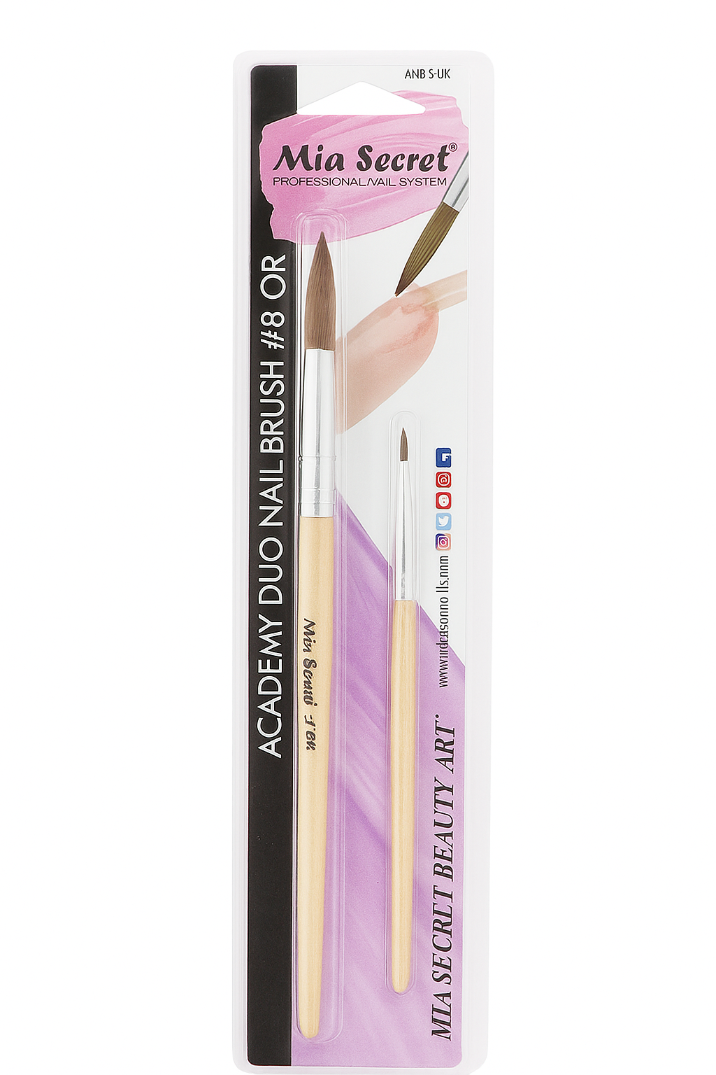 Pincel Academia Duo #8 Mia Secret – Profesional para Acrílico